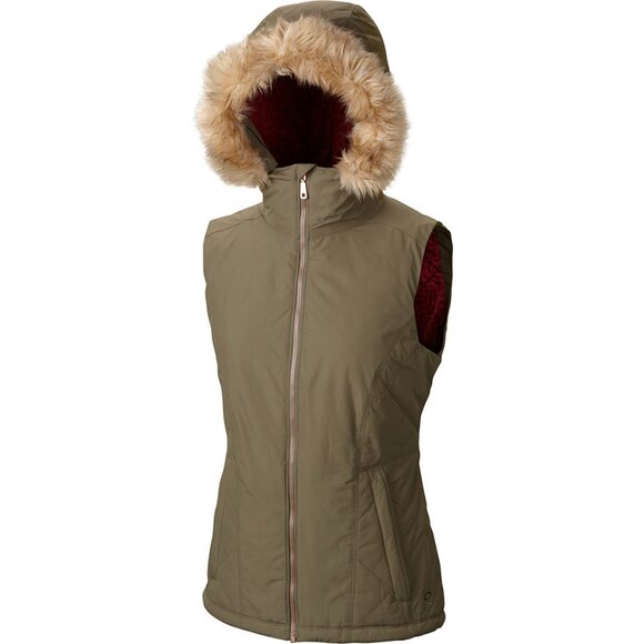Mountain Hardwear Jackets & Blazers - Mountain Hardwear Potrero Insulated Hooded Vest Removable Faux-Fur Zip-Up Green